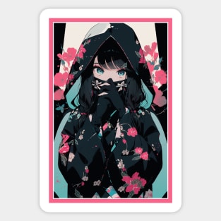 Aesthetic Anime Girl Pink Rosa Black | Quality Aesthetic Anime Design | Premium Chibi Manga Anime Art Sticker